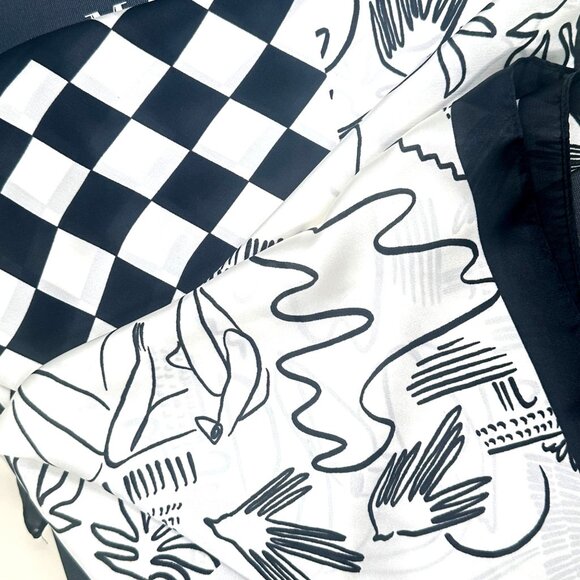 ⭐Black White Checkered Silky Satin Scarf Figural Print Luxury Square Fashion New - Picture 3 of 5